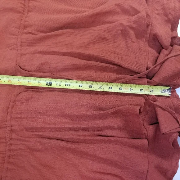 & Merci Woman SzL Romper Ruffle Long Sleeve Drawstring Waist V Neck Burnt Orange - Picture 4 of 13